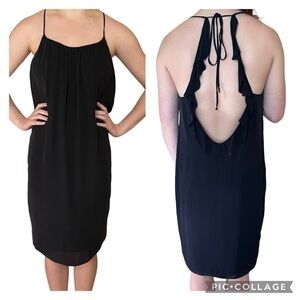 L’Agence Silk Ruffled Plunging V Open Back Sleeveless Tank Dress Black Size 8